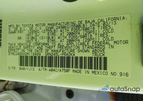 2013 Toyota Tacoma Base V6 из США, поврежденный, VIN 3TMLU4ENXDM118489